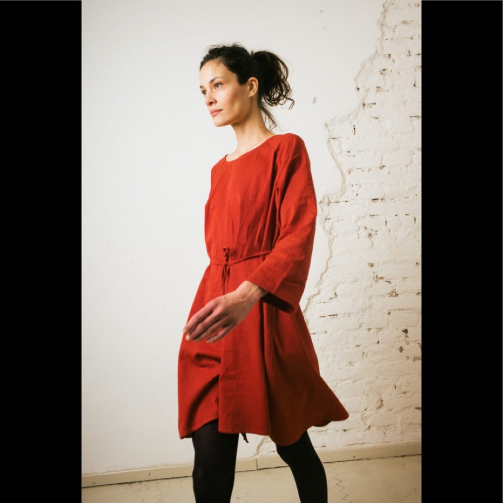 $216 NWT Kin Studio XS S Dervish Dress Lagenlook Organic Cotton Fair Trade Rust